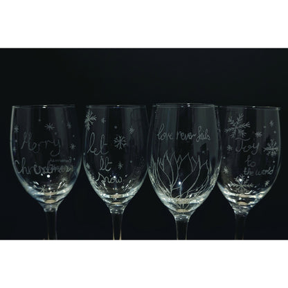 Hand-Carved Christmas Wine & Champagne Glasses - VJ Designs