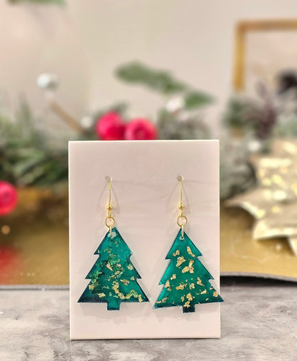 Personalised gold-plated Christmas tree earrings - VJ Designs
