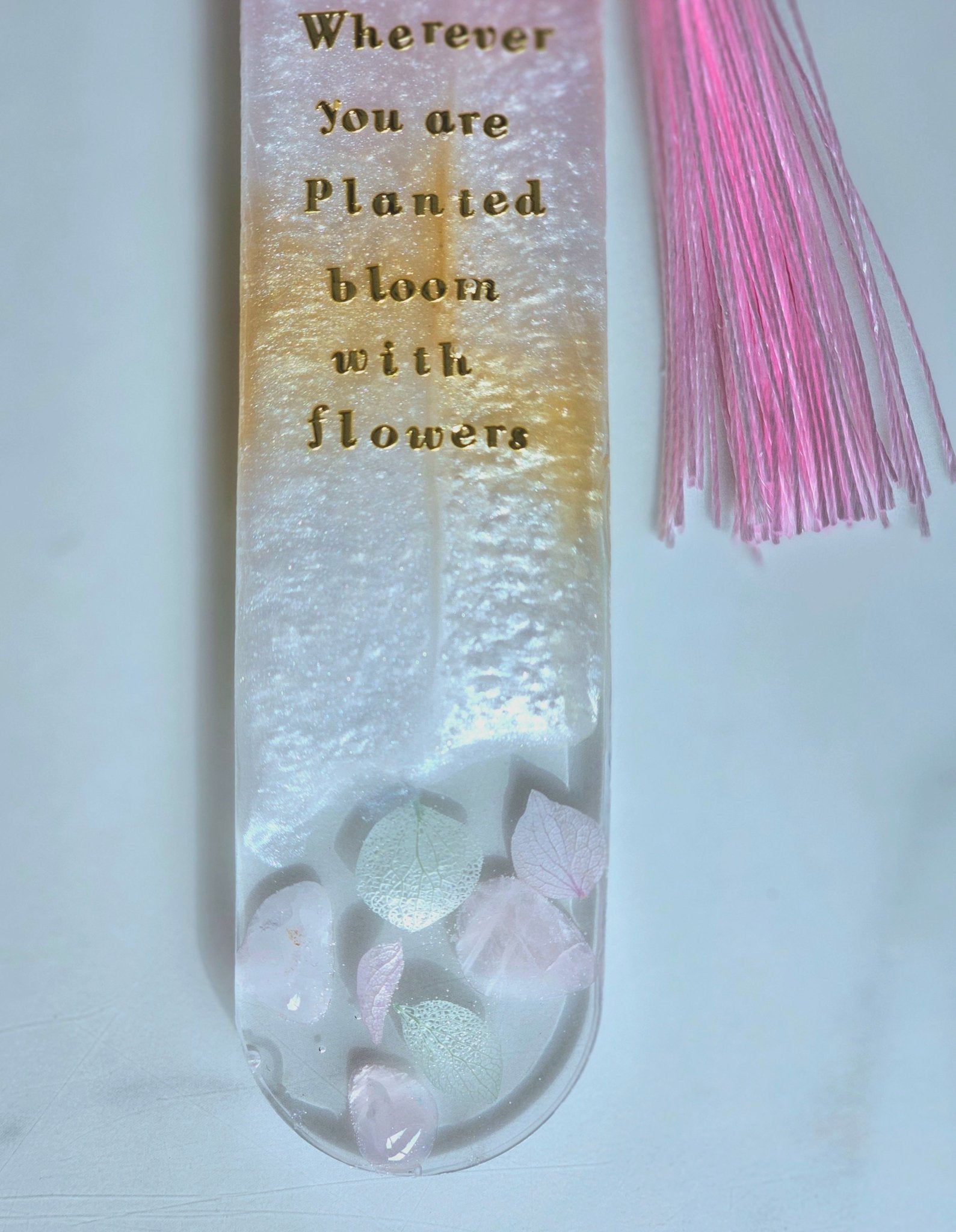 Pink and Gold Resin Bookmark with Crystals – Personalised handmade Gifts - bookmark - VJ Designs