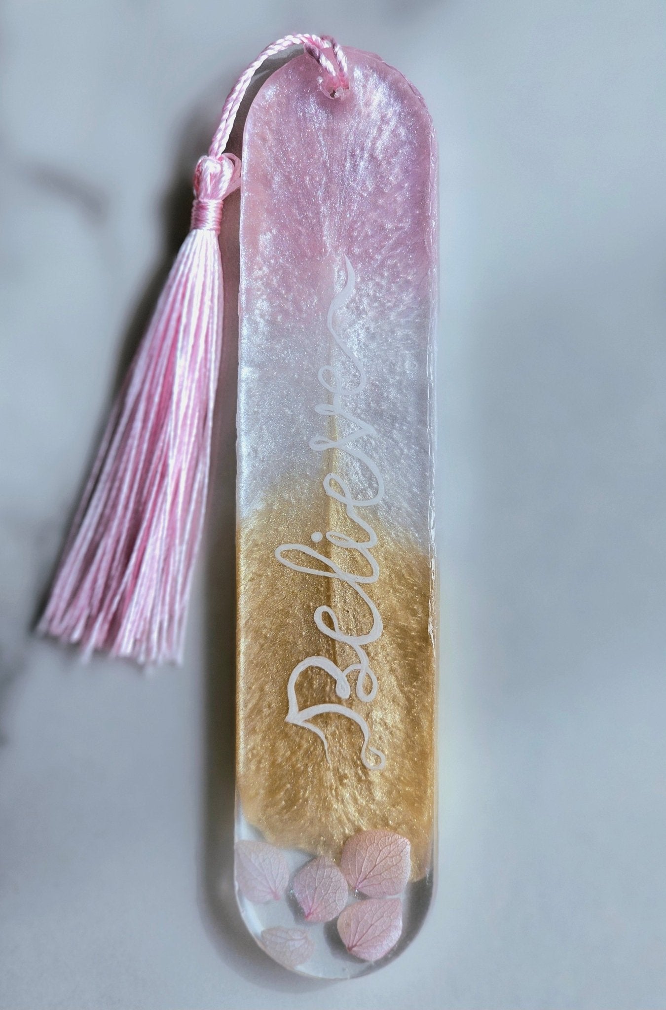 Pink and Gold Resin Bookmark with Crystals – Personalised handmade Gifts - bookmark - VJ Designs
