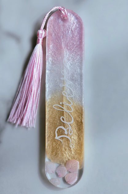 Pink and Gold Resin Bookmark with Crystals – Personalised handmade Gifts - bookmark - VJ Designs