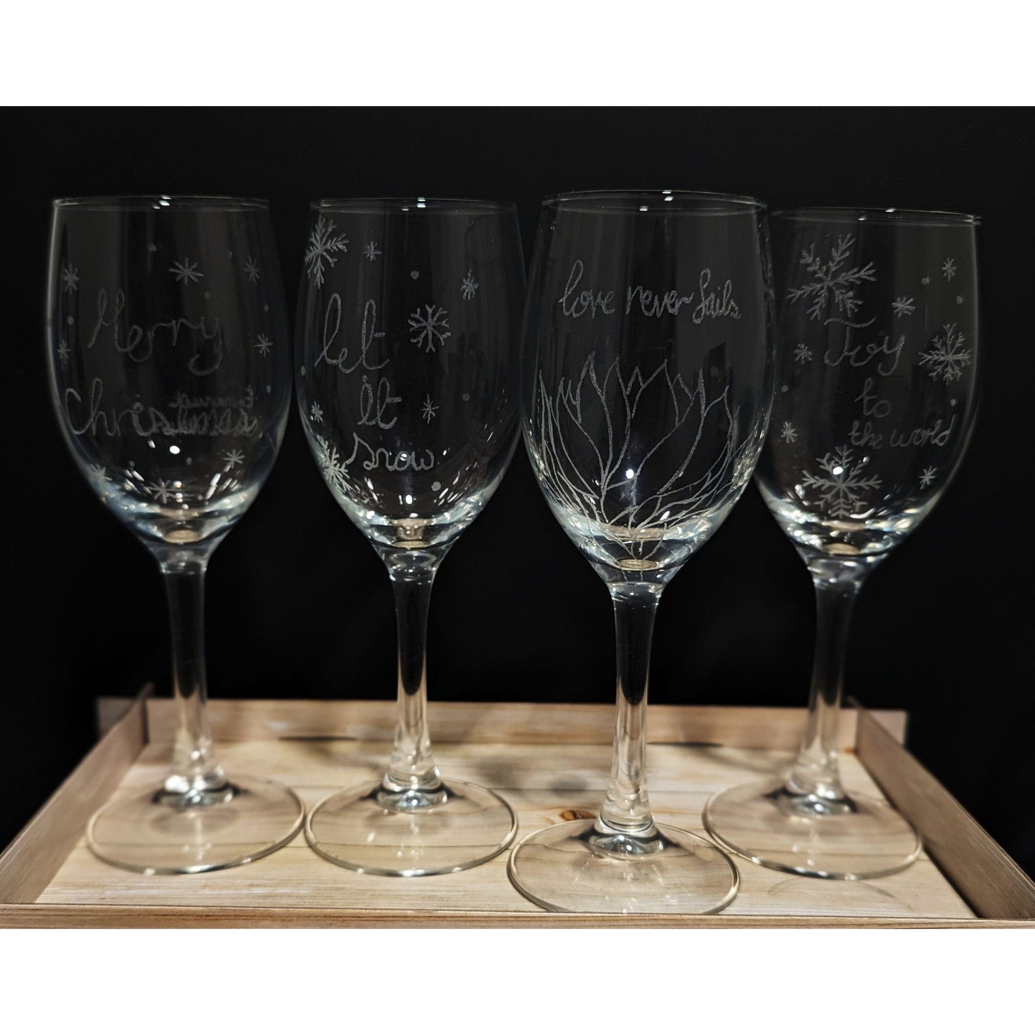 Hand-Carved Christmas Wine & Champagne Glasses - VJ Designs