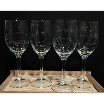 Hand-Carved Christmas Wine & Champagne Glasses - VJ Designs