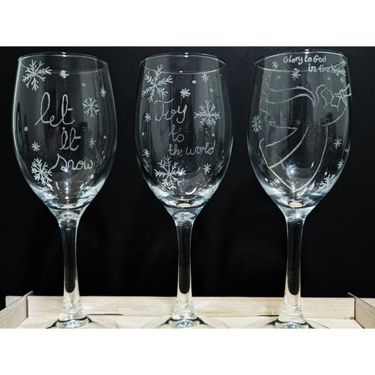Hand-Carved Christmas Wine & Champagne Glasses - VJ Designs