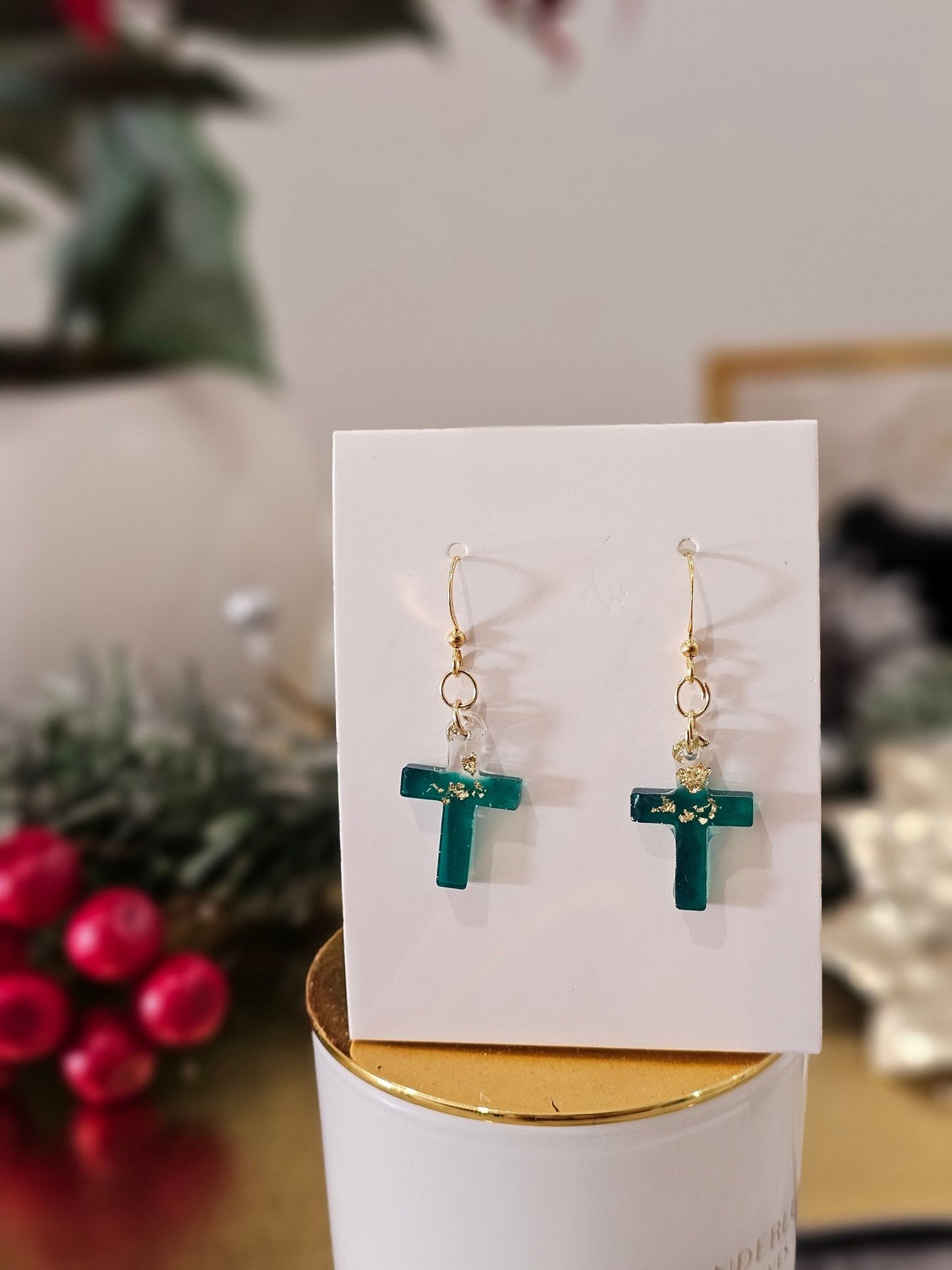 Gold-plated Christmas cross earrings - VJ Designs