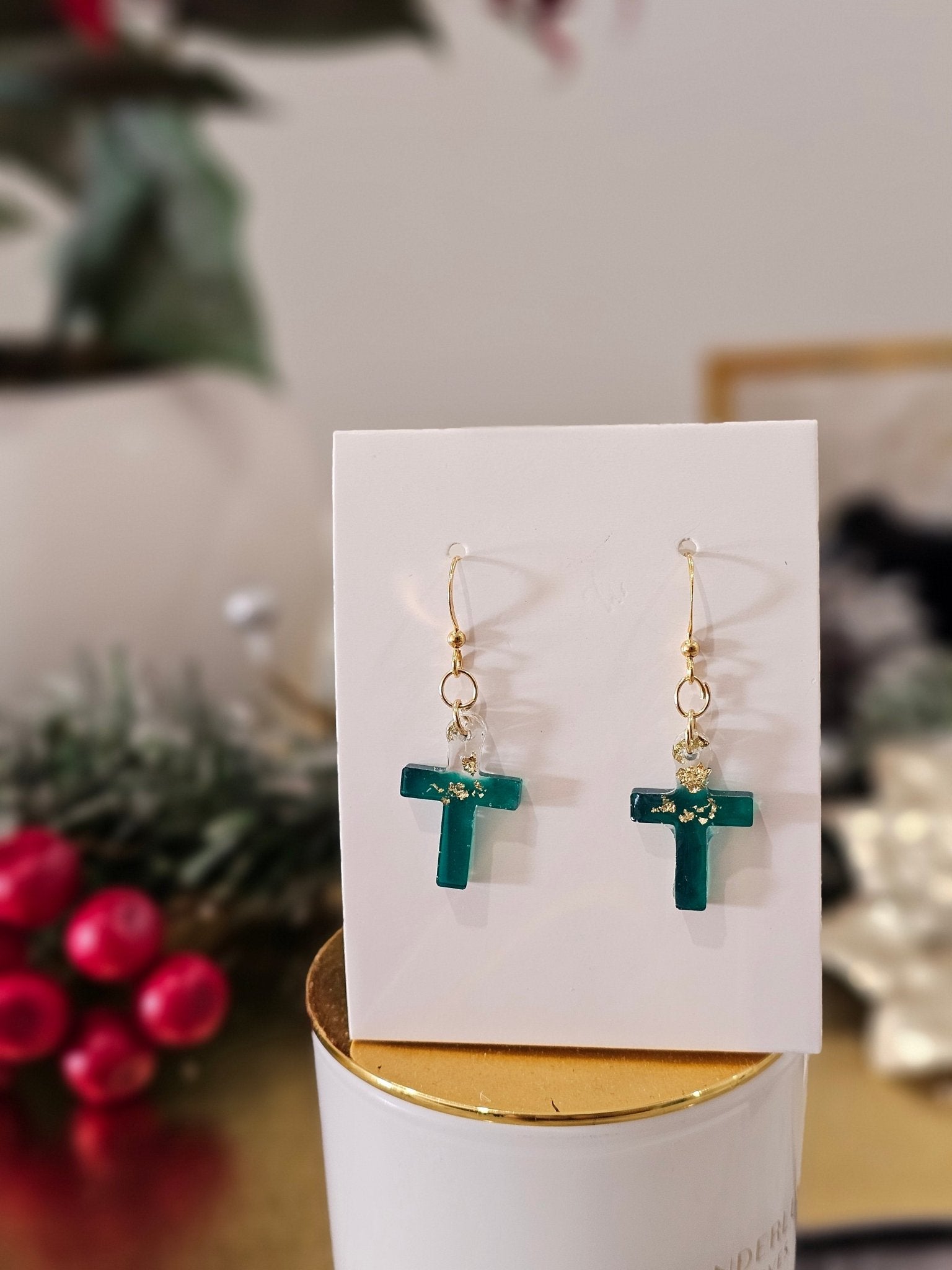 Gold-plated Christmas cross earrings - VJ Designs